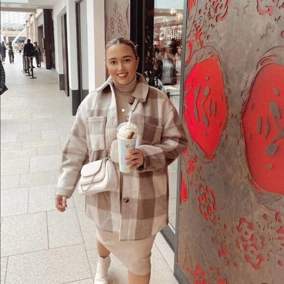 Oversized Shirt Plaid Jacket Shacket Neutrals New - Picture 5 of 16